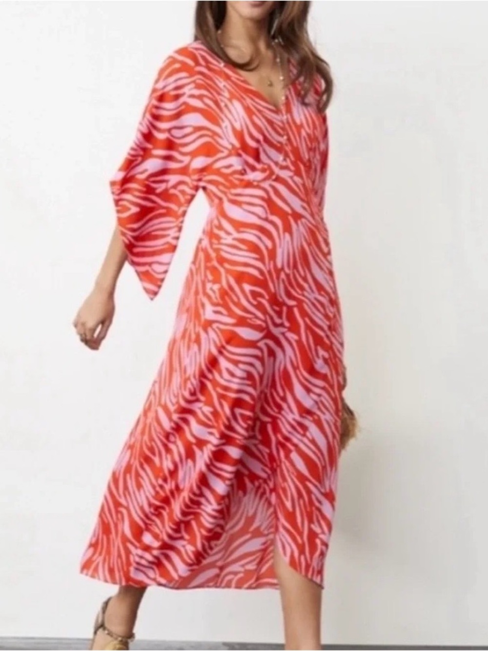 Cabi Saunter Maxi Dress‎ Size Medium With Angel Sleeves zebra print